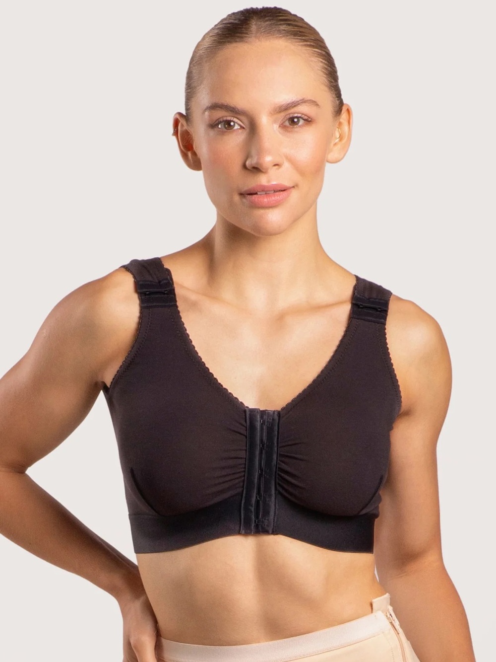 Marena Recovery Nylon Surgical Black Front-Closure Support Bra - Size 38